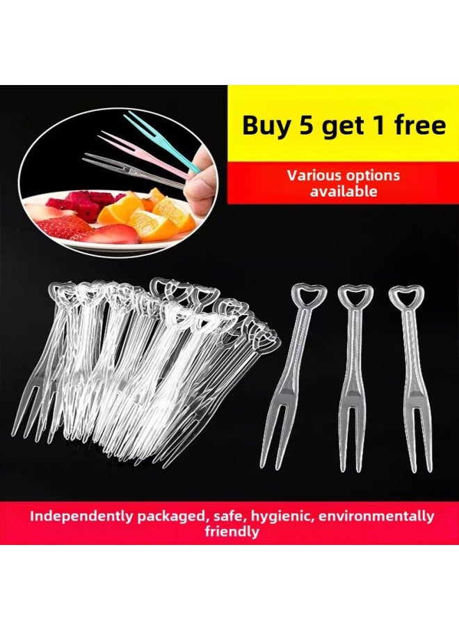Disposable Fruit Fork Individually Packaged Plastic Fruit Sign Transparent Fork KTV Commercial Snack Cake Fork Wholesale-Color:Heart-shaped Fork [10000 Pieces] Thickened Version-Specifications:Yellow