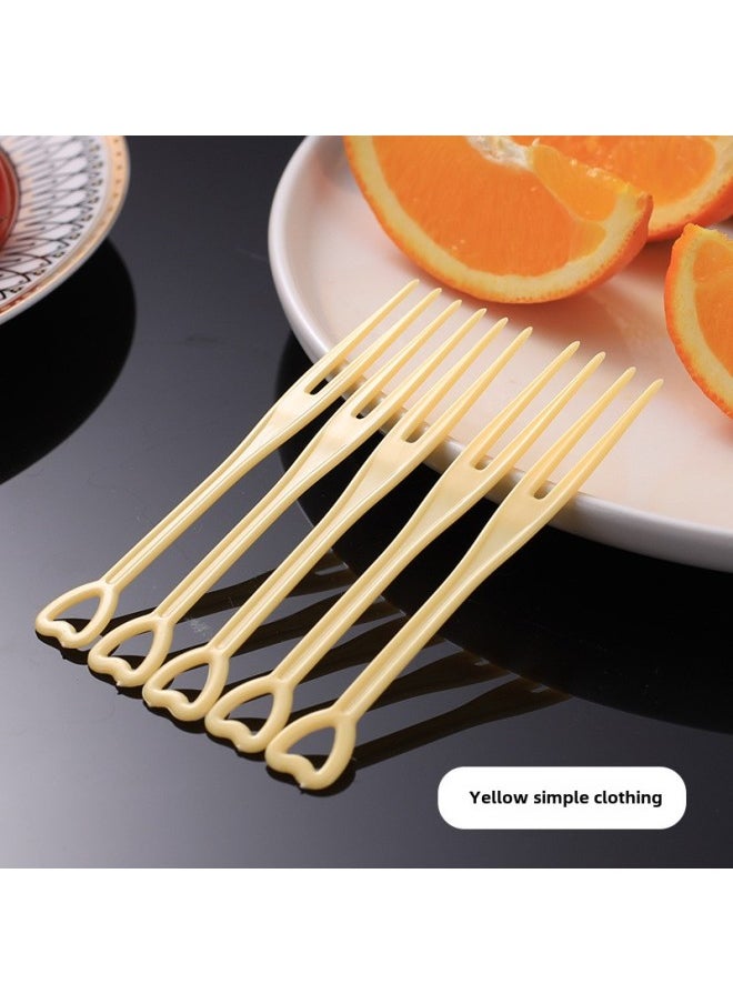 Disposable Fruit Fork Individually Packaged Plastic Fruit Sign Transparent Fork KTV Commercial Snack Cake Fork Wholesale-Color:Heart-shaped Fork [10000 Pieces] Thickened Version-Specifications:Yellow