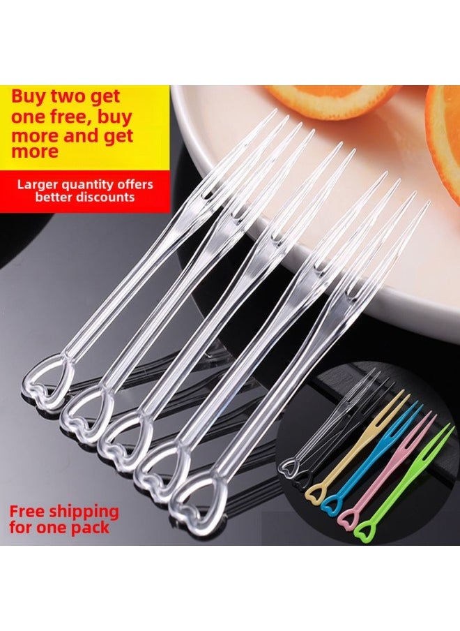 Disposable Fruit Fork Individually Packaged Plastic Fruit Sign Transparent Fork KTV Commercial Snack Cake Fork Wholesale-Color:Heart-shaped Fork [10000 Pieces] Thickened Version-Specifications:Yellow