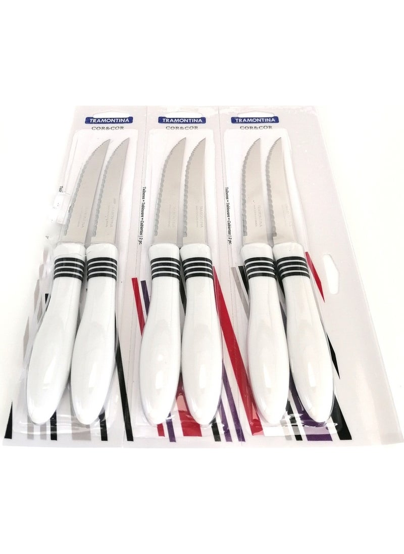 Laser Cut Meat-Steak Knife - 6 Pieces - White