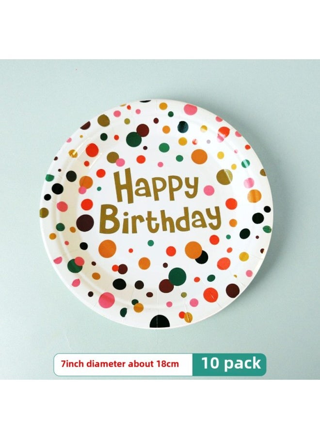 Degradable Thick Dot Disposable Cake Tableware Paper Plate Birthday Round Tableware Afternoon Tea Cake Plate-Color:7 Inch [wave Point Disposable Plate] 10