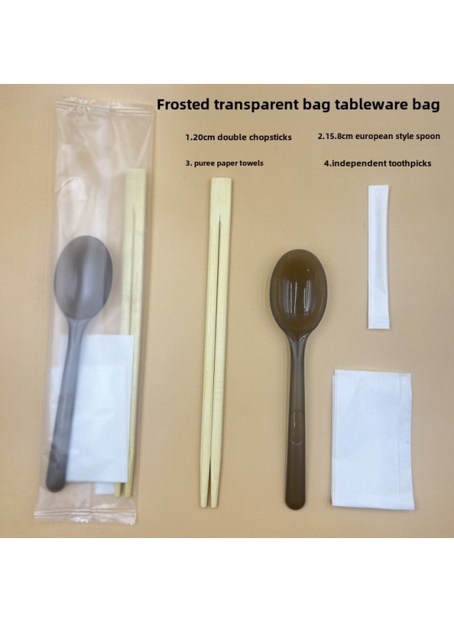 Disposable Chopsticks Four-Piece Mibimi Light Food Chopsticks Tableware Bag Suit Takeaway Chopsticks Tableware Bag Wholesale-Color:15.8CM European Spoon 20CM Twin Chopsticks Toothpick Paper Towel [frosted Four-piece 800 Set]]
