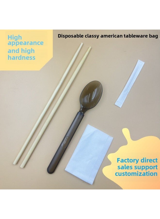 Disposable Chopsticks Four-Piece Mibimi Light Food Chopsticks Tableware Bag Suit Takeaway Chopsticks Tableware Bag Wholesale-Color:15.8CM European Spoon 20CM Twin Chopsticks Toothpick Paper Towel [frosted Four-piece 800 Set]]