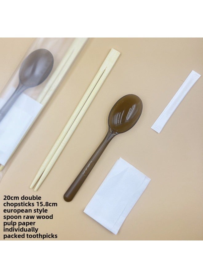 Disposable Chopsticks Four-Piece Mibimi Light Food Chopsticks Tableware Bag Suit Takeaway Chopsticks Tableware Bag Wholesale-Color:15.8CM European Spoon 20CM Twin Chopsticks Toothpick Paper Towel [frosted Four-piece 800 Set]]