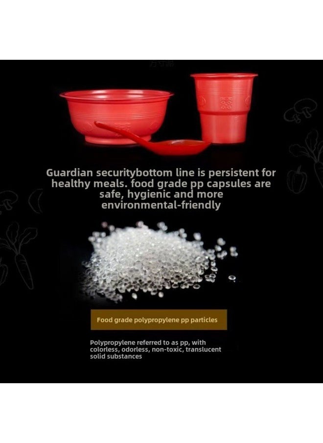 Disposable Bowl And Chopsticks Tableware Suit Red Banquet Wedding Banquet Household Wedding Tableware Set Of Bowl, Cup And Spoon-Colour:Thickened Two-color [serves 10]