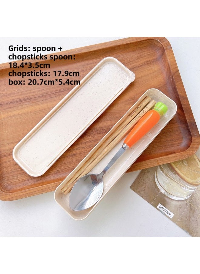 Chopsticks Spoon Suit Primary School Children's Tableware School Portable One Person Eating With Baby Yao Chen-Specifications:Default Items-Color:Spoon And Chopsticks Set: Carrot Beige