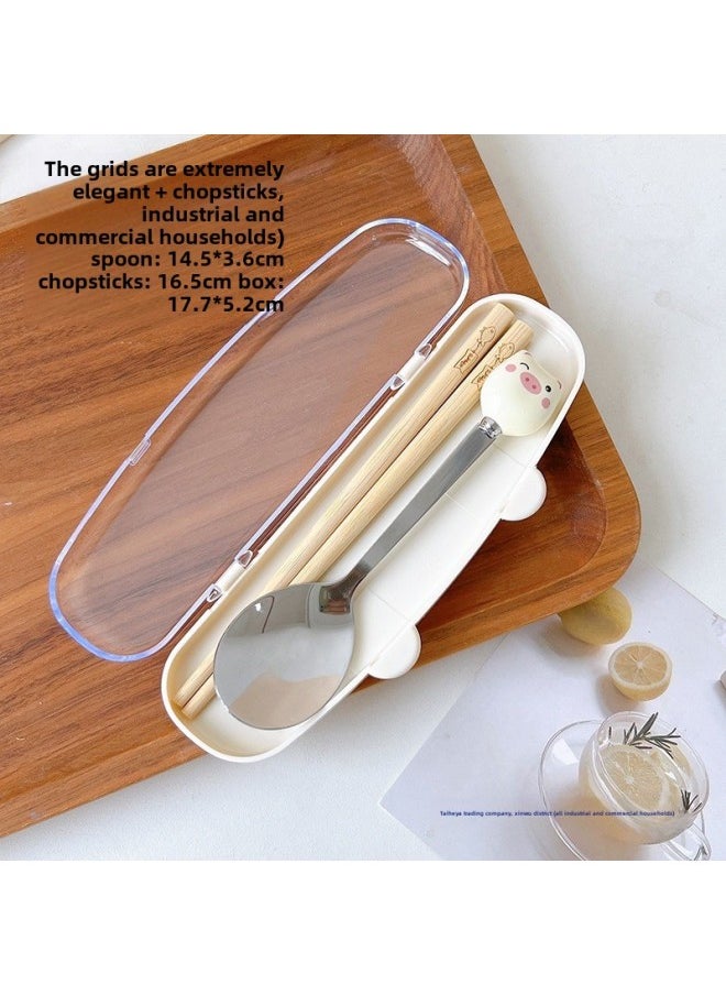 Chopsticks Spoon Suit Primary School Children's Tableware School Portable One Person Eating With Baby Yao Chen-Specifications:Default Items-Color:Spoon And Chopsticks Set: Carrot Beige