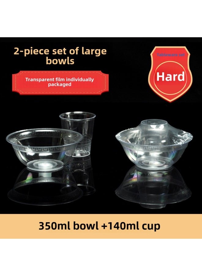 Banquet Housewarming Wedding Banquet Disposable Tableware Three-piece Set Bowl And Chopsticks Suit Environmental Protection Tableware Hard Plastic Thickened-Color:80 Sets (large Bowl + Cup) 2-piece Set Recommended