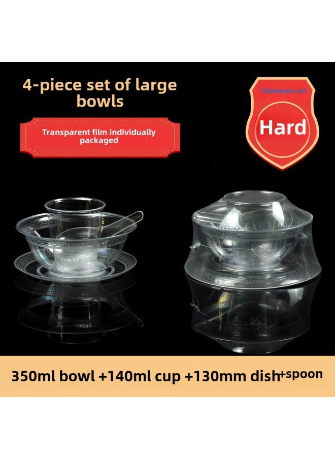Banquet Housewarming Wedding Banquet Disposable Tableware Three-piece Set Bowl And Chopsticks Suit Environmental Protection Tableware Hard Plastic Thickened-Color:80 Sets (large Bowl + Cup) 2-piece Set Recommended