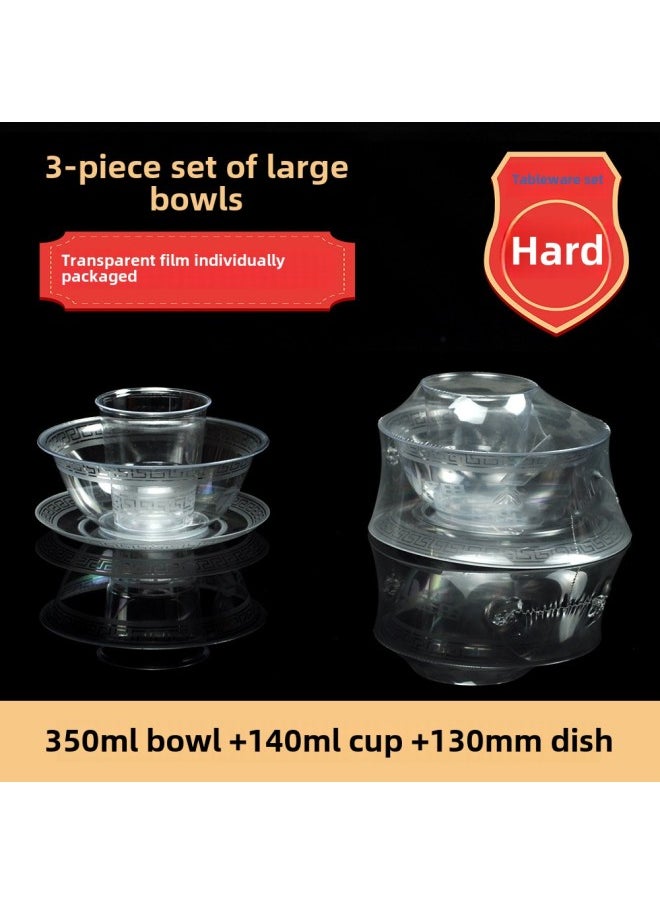 Banquet Housewarming Wedding Banquet Disposable Tableware Three-piece Set Bowl And Chopsticks Suit Environmental Protection Tableware Hard Plastic Thickened-Color:80 Sets (large Bowl + Cup) 2-piece Set Recommended