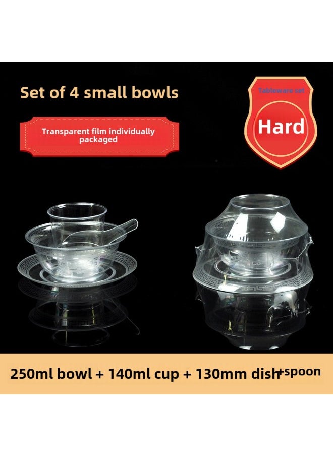 Banquet Housewarming Wedding Banquet Disposable Tableware Three-piece Set Bowl And Chopsticks Suit Environmental Protection Tableware Hard Plastic Thickened-Color:80 Sets (large Bowl + Cup) 2-piece Set Recommended