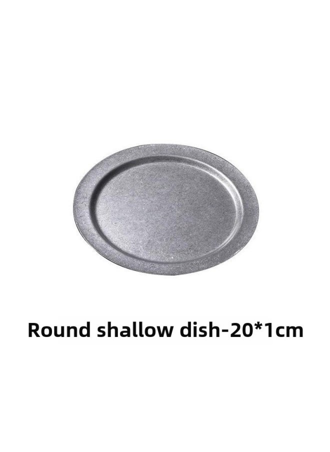 Vintage 304 Stainless Steel Dish Outdoor Tableware Camping Picnic Beer Drink Water Cup Soup Bowl Suit Wholesale-Specifications:304 Vintage Outdoor Tableware-Color:20cm Shallow Plate