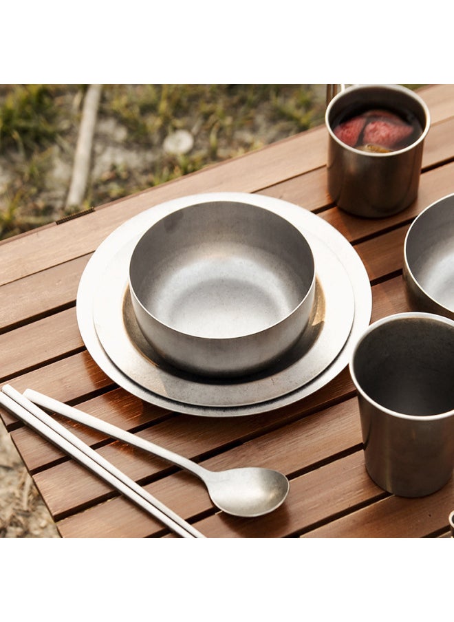 Vintage 304 Stainless Steel Dish Outdoor Tableware Camping Picnic Beer Drink Water Cup Soup Bowl Suit Wholesale-Specifications:304 Vintage Outdoor Tableware-Color:20cm Shallow Plate