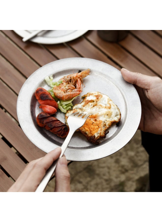 Vintage 304 Stainless Steel Dish Outdoor Tableware Camping Picnic Beer Drink Water Cup Soup Bowl Suit Wholesale-Specifications:304 Vintage Outdoor Tableware-Color:20cm Shallow Plate