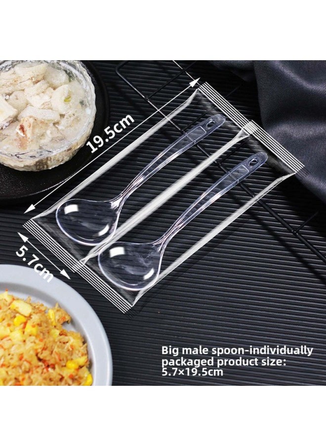 Disposable Spoon Large Thick Soup Spoon Plastic Takeaway Packing Porridge Spoon Independent Packaging Spicy Hot Long Handle Spoon-Specifications:50 PCs-Color:Extra Large Extra Thick Spoon  Independent Pack