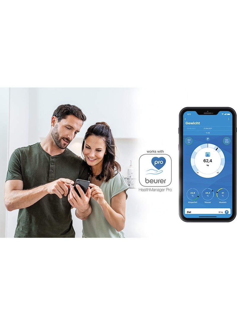 BF 500 Black Scale Fat, water, muscle, bone, bmi, bmr/amr (Kcal) Meter with Bluetooth Transmission