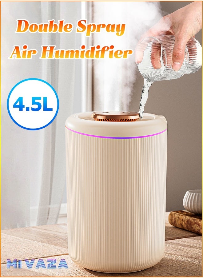 4.5L Double Spray Air Humidifier - Large Capacity Essential Oil Diffuser - Moisturizing Machine - Fragrance Diffuser - Ambient Light - Auto Shut-Off - Three Spray Modes