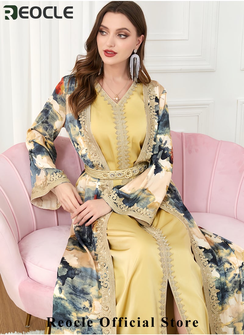 Elegant Embroidered Kaftan Maxi Dress Luxury Long Abaya Modest Evening Dress Flowing Robe for Women