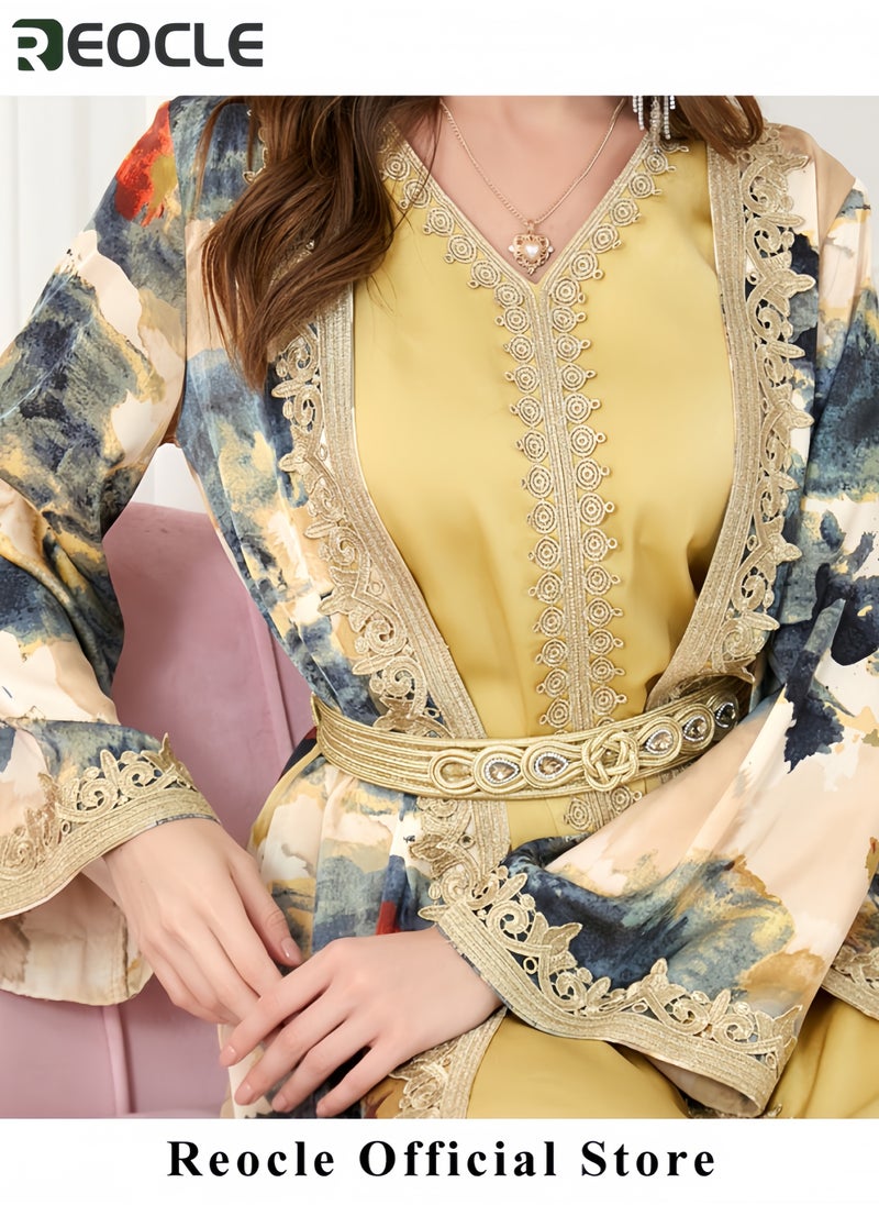 Elegant Embroidered Kaftan Maxi Dress Luxury Long Abaya Modest Evening Dress Flowing Robe for Women