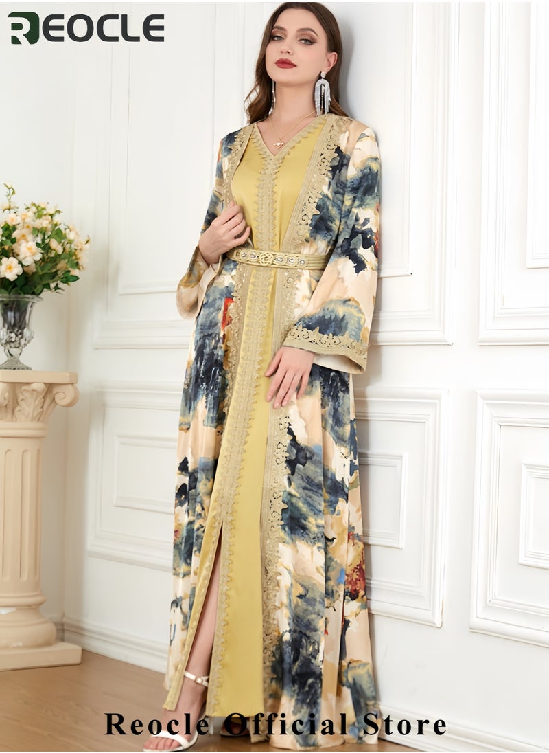 Elegant Embroidered Kaftan Maxi Dress Luxury Long Abaya Modest Evening Dress Flowing Robe for Women