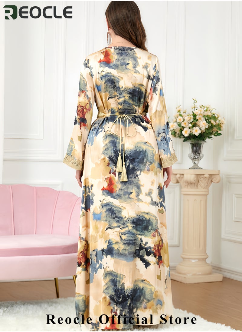 Elegant Embroidered Kaftan Maxi Dress Luxury Long Abaya Modest Evening Dress Flowing Robe for Women