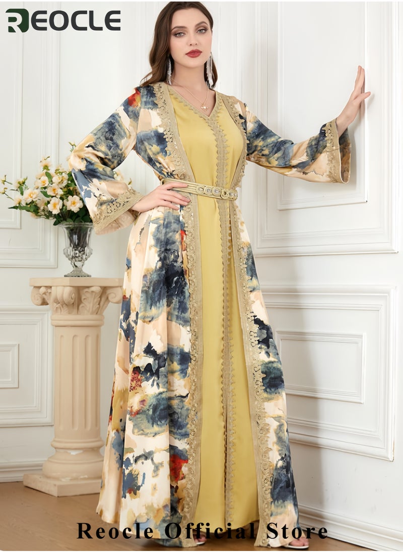 Elegant Embroidered Kaftan Maxi Dress Luxury Long Abaya Modest Evening Dress Flowing Robe for Women
