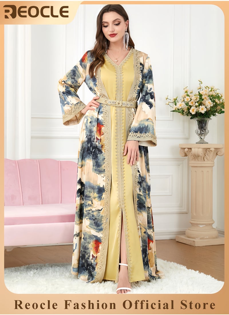 Elegant Embroidered Kaftan Maxi Dress Luxury Long Abaya Modest Evening Dress Flowing Robe for Women
