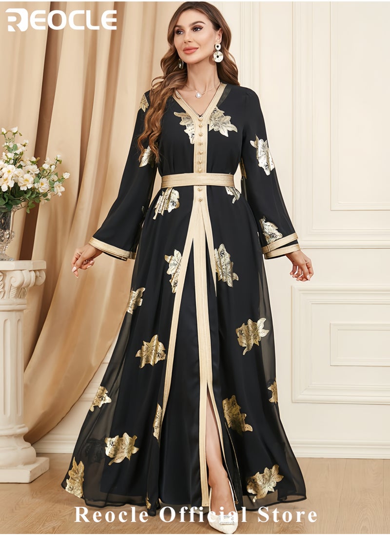 Women's Elegant Embroidered Satin Kaftan Luxury Maxi Abaya Modest Evening Gown Flowing Robe for Weddings Banquets & Special Occasions