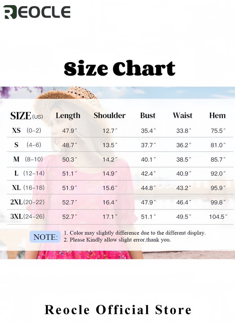 Summer Casual Bohemian Floral Dresses for Women Puff Short Sleeve Long Maxi Dress with Pockets ETX