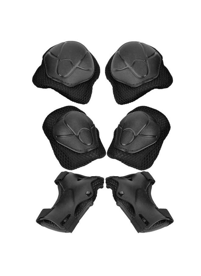 6pcs Children Protective Safety Gear Pad Skateboard Wrist Elbow Knee Protectors Set (Black)