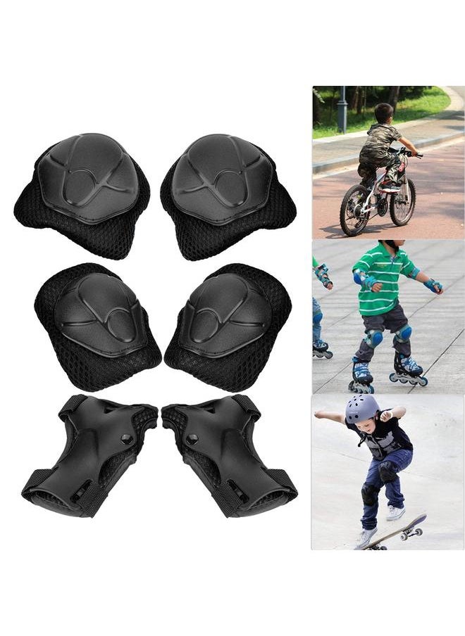 6pcs Children Protective Safety Gear Pad Skateboard Wrist Elbow Knee Protectors Set (Black)