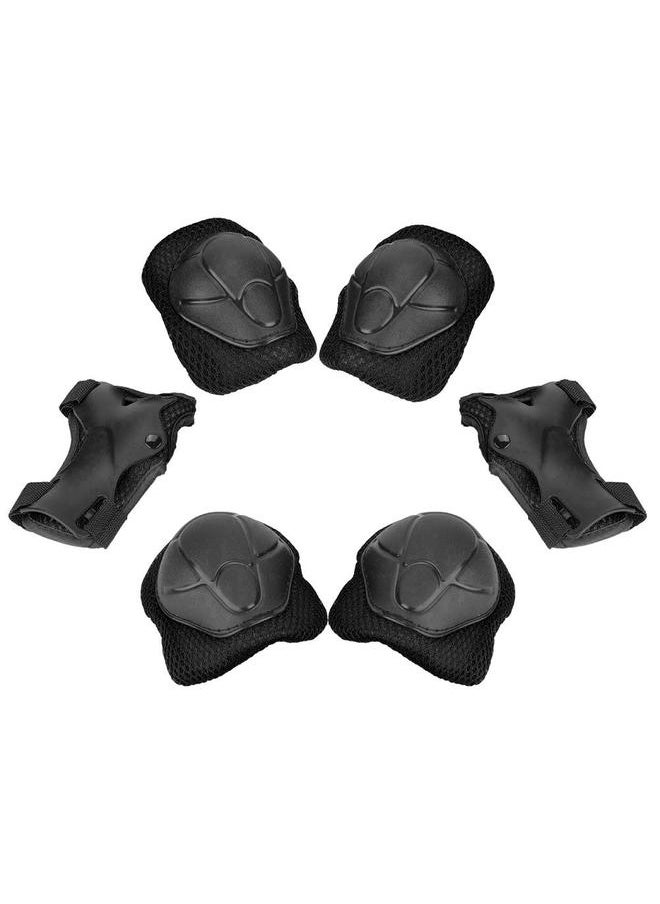 6pcs Children Protective Safety Gear Pad Skateboard Wrist Elbow Knee Protectors Set (Black)
