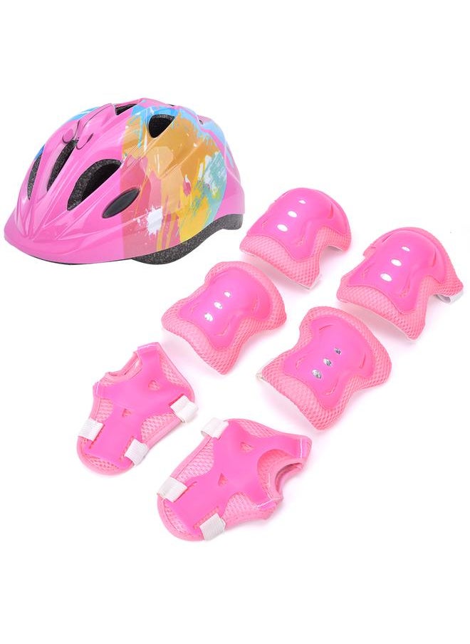 7pcs Kids Skating Bike Protective Gear Set Safety Helmet Knee Elbow Wrist PadPink Colorful Kids
