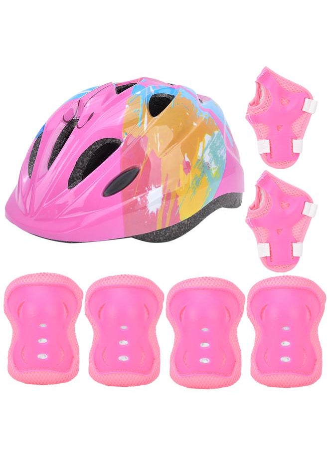 7pcs Kids Skating Bike Protective Gear Set Safety Helmet Knee Elbow Wrist PadPink Colorful Kids