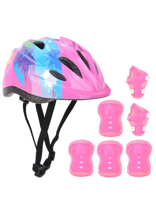 7pcs Kids Skating Bike Protective Gear Set Safety Helmet Knee Elbow Wrist PadPink Colorful Kids