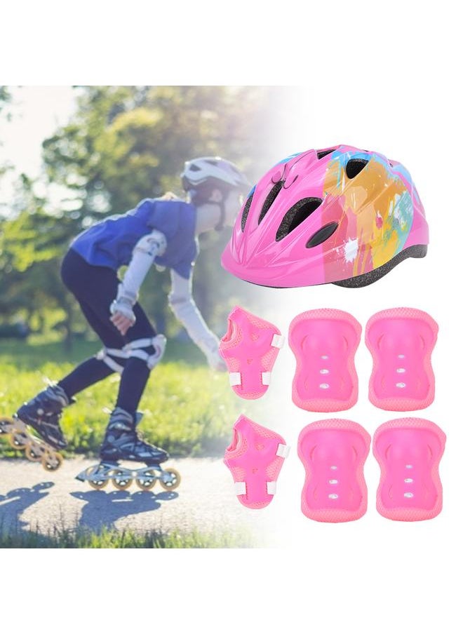 7pcs Kids Skating Bike Protective Gear Set Safety Helmet Knee Elbow Wrist PadPink Colorful Kids