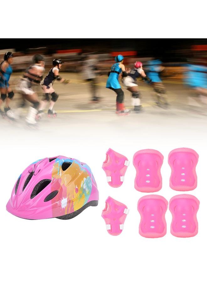 7pcs Kids Skating Bike Protective Gear Set Safety Helmet Knee Elbow Wrist PadPink Colorful Kids