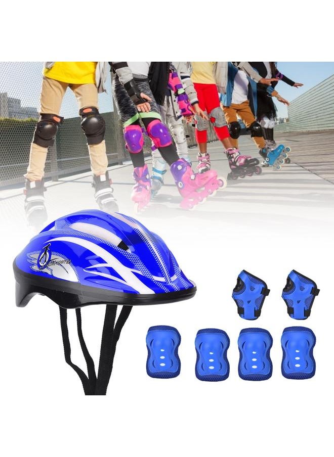 7pcs Helmet Knee Wrist Guard Elbow Pad Set Children Cycling Roller Skating GuardDark Blue Children Style (7pcs)