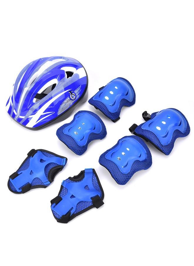 7pcs Helmet Knee Wrist Guard Elbow Pad Set Children Cycling Roller Skating GuardDark Blue Children Style (7pcs)