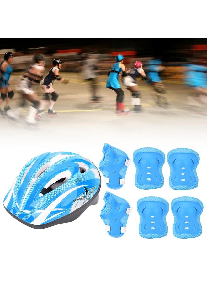 7pcs Helmet Knee Wrist Guard Elbow Pad Set Children Cycling Roller Skating GuardLight Blue Children Style (7pcs)