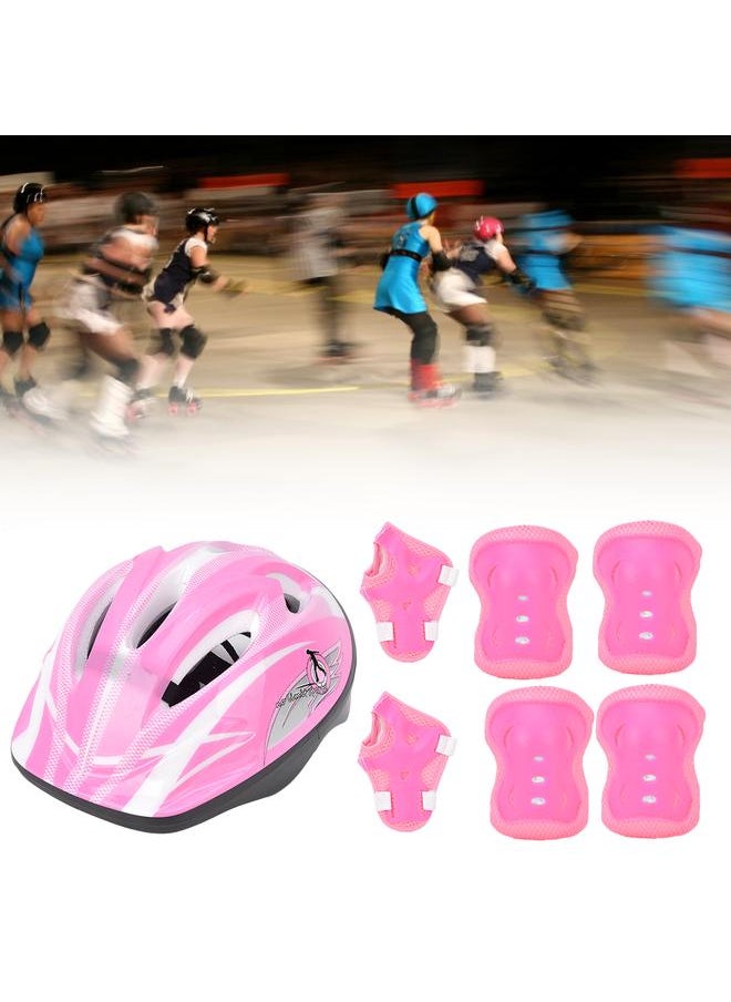 7pcs Helmet Knee Wrist Guard Elbow Pad Set Children Cycling Roller Skating GuardRose Red Children Style (7pcs)