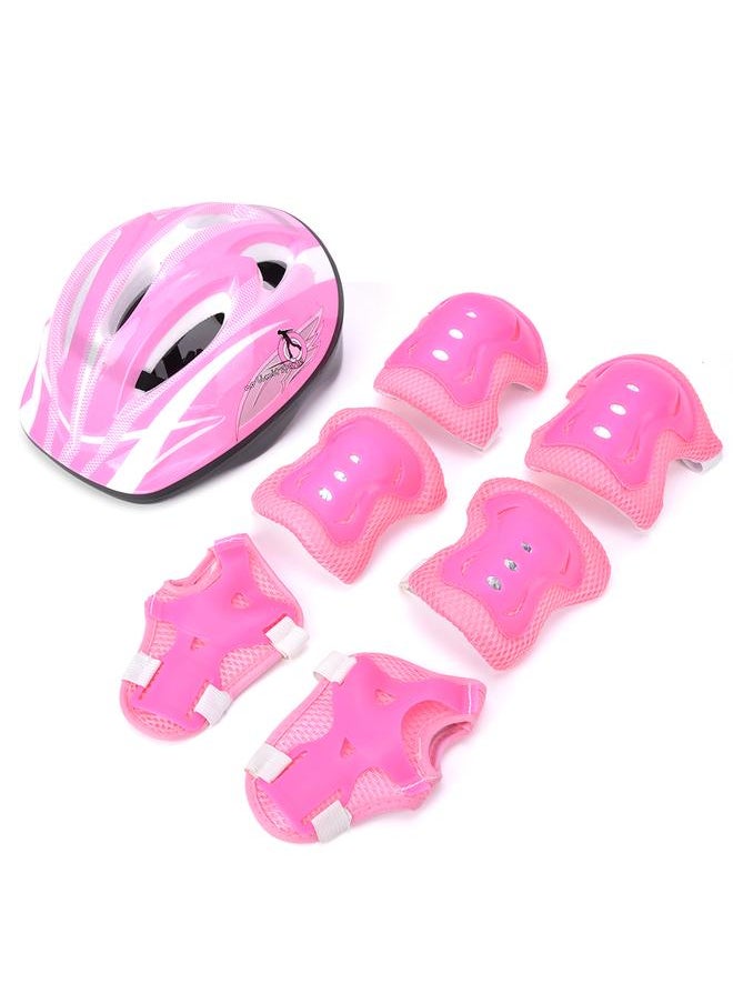 7pcs Helmet Knee Wrist Guard Elbow Pad Set Children Cycling Roller Skating GuardRose Red Children Style (7pcs)