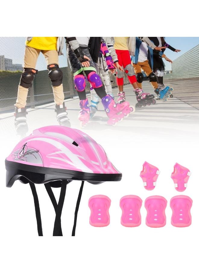 7pcs Helmet Knee Wrist Guard Elbow Pad Set Children Cycling Roller Skating GuardRose Red Children Style (7pcs)