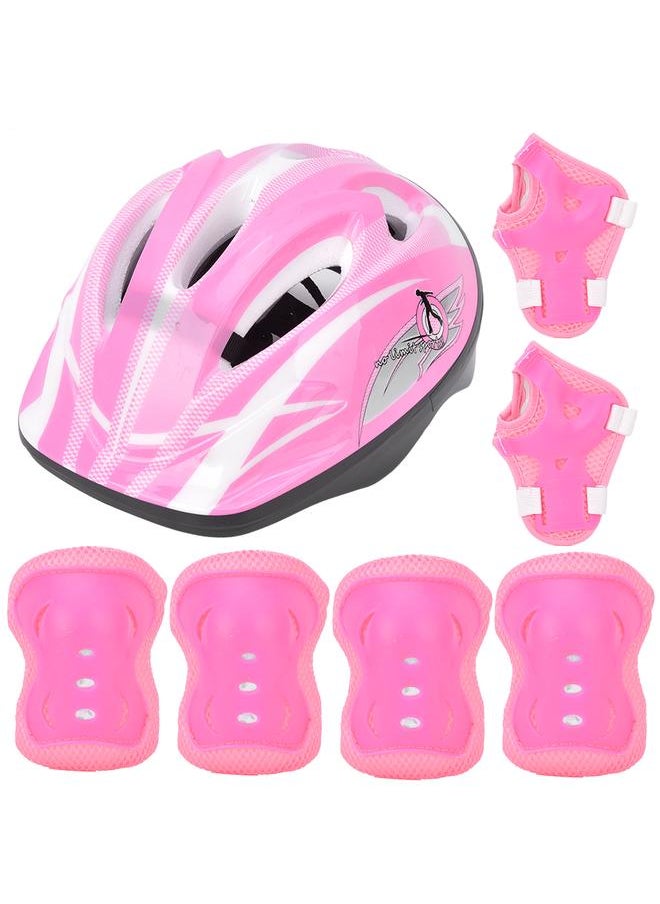 7pcs Helmet Knee Wrist Guard Elbow Pad Set Children Cycling Roller Skating GuardRose Red Children Style (7pcs)