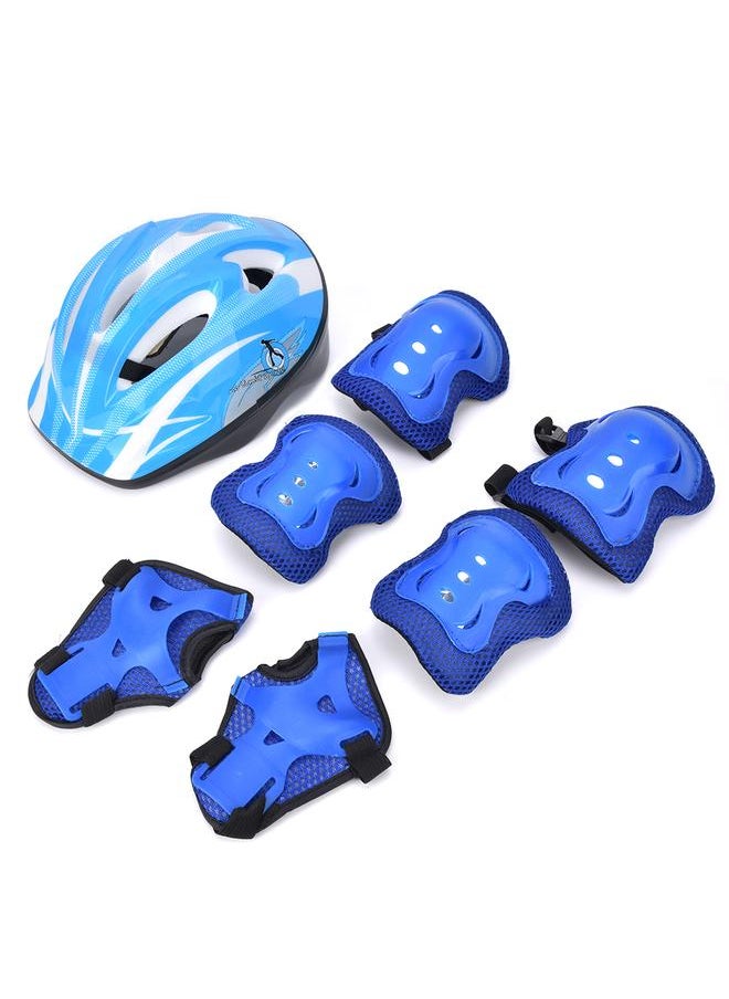 7pcs Helmet Knee Wrist Guard Elbow Pad Set Children Cycling Roller Skating GuardPure Light Blue Children Style (7pcs)