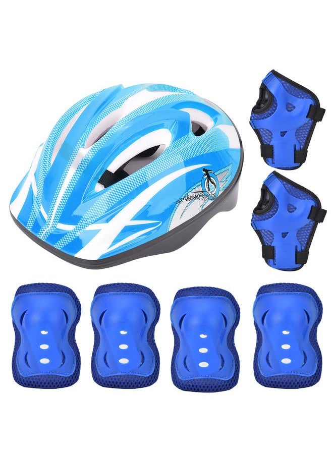 7pcs Helmet Knee Wrist Guard Elbow Pad Set Children Cycling Roller Skating GuardPure Light Blue Children Style (7pcs)