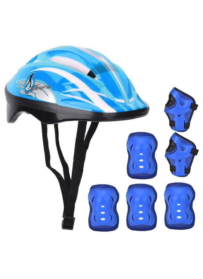 7pcs Helmet Knee Wrist Guard Elbow Pad Set Children Cycling Roller Skating GuardPure Light Blue Children Style (7pcs)