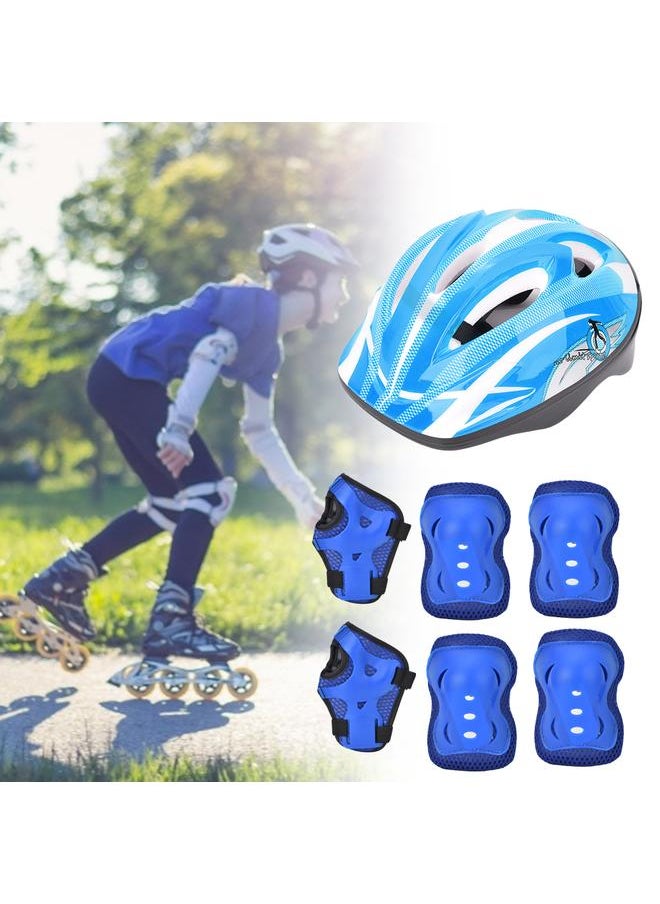 7pcs Helmet Knee Wrist Guard Elbow Pad Set Children Cycling Roller Skating GuardPure Light Blue Children Style (7pcs)