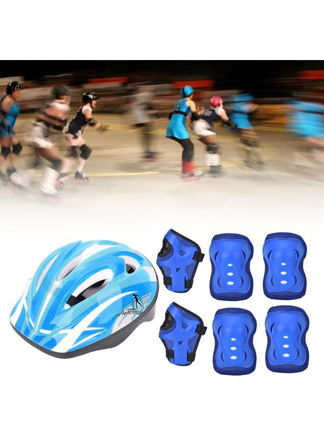 7pcs Helmet Knee Wrist Guard Elbow Pad Set Children Cycling Roller Skating GuardPure Light Blue Children Style (7pcs)