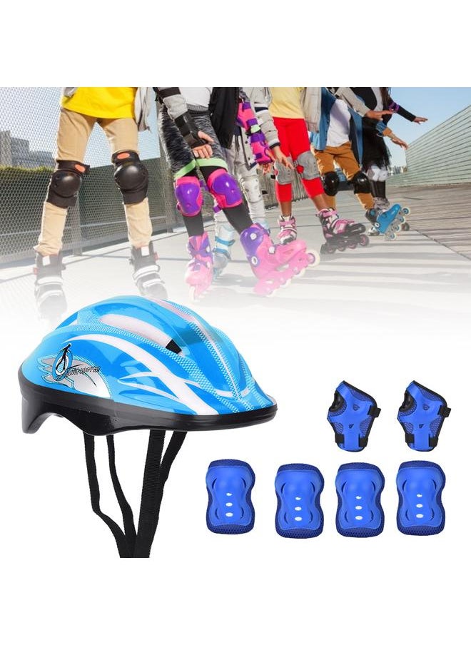 7pcs Helmet Knee Wrist Guard Elbow Pad Set Children Cycling Roller Skating GuardPure Light Blue Children Style (7pcs)